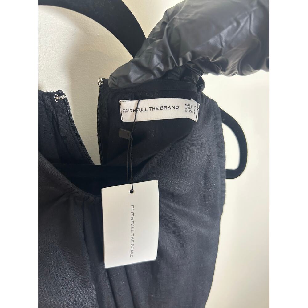 NWT Faithfull The Brand Maxi Dress Size L Black El Toro Cutout Linen Knot Front - Picture 5 of 10